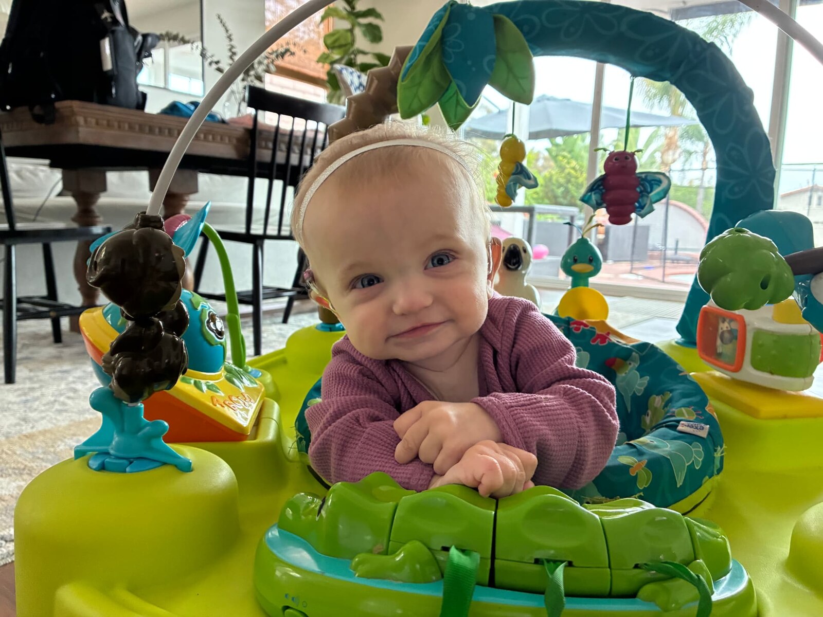 Delaney looking up at the camera